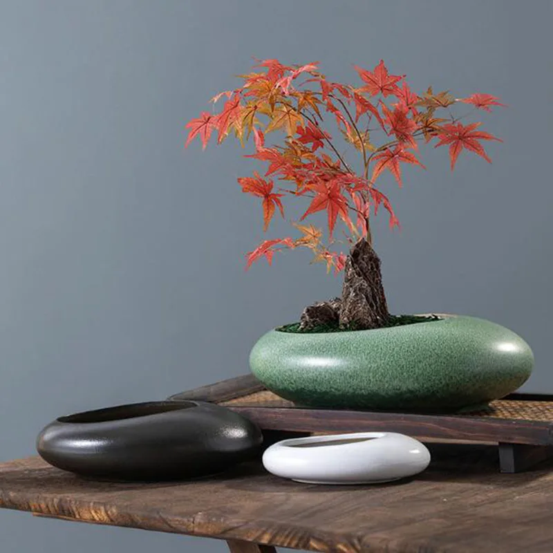 Bonsai Garden Art - Coarse Pottery Bonsai Vase Green Plant