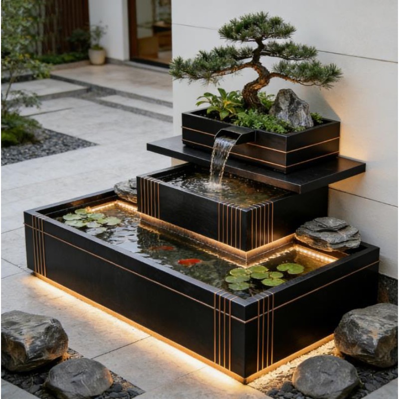 Stainless Steel Waterfall Feat - Bonsai Garden With Koi Pond 评论和价格